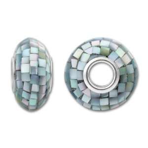  14x7mm Black Mother of Pearl Mosaic with Grommet Roundel 