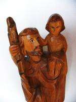 CARVED WOODEN ST. CHRISTOPHER WITH CHILD JESUS FIGURINE  