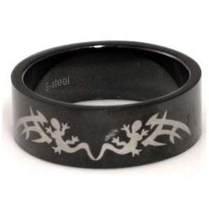  Blackline Gecko Tribal Design Stainless Steel Ring by Bod 
