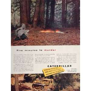  1954 ORIG Ad CATERPILLAR Bulldozer Forest Fire Squirrel 