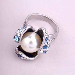 Pave Swarovski Crystal & Simulated Pearl Ring,Size 6 8  