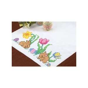  Bunny Floral Stamped Cross Stitch Dresser Scarf Arts 