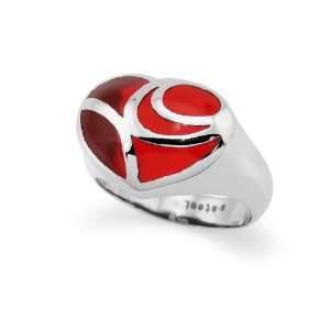  Heart Stainless Steel Womens Ring with red resin inlay 