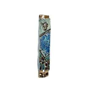   Ceramic Mezuzah with Stamp Pattern and Brown Shin 