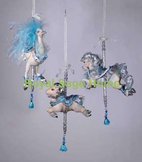   Katherines Collection Teal Traditional Carousel Farm Animal Ornaments