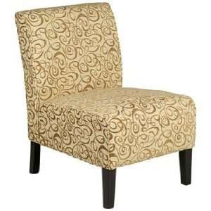  Olson Cream and Gold Swirl Armless Accent Chair
