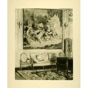  1920 Photogravure Boudoir Chateau de Chaalis Tapestry 