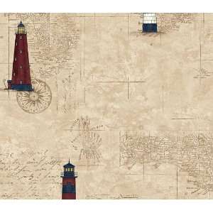 Lighthouse Map Camel Navy Wallpaper 