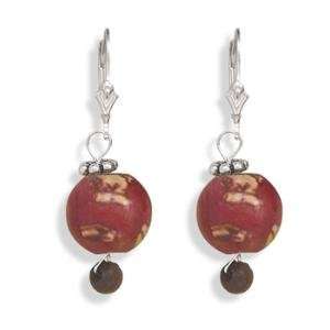 Spicy Hot Red Bamboo Bead Painted Lever Back Sterling Silver Earrings 