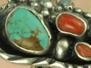   SOUTHWESTERN TRIBAL 925 STERLING SILVER TURQUOISE RED CORAL RING