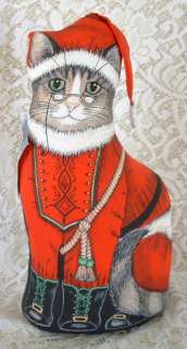 CHRISTMAS SANTA CAT KITTY SOFT SCULPTURE DOORSTOP  