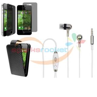 Black Leather Case+Earphone+Privacy Guard For iPhone 4 s 4s 4th Gen 