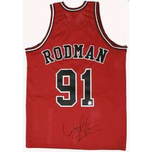 DENNIS RODMAN SIGNED AUTHENTIC BULLS RED JERSEY