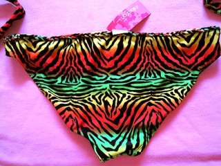 omg sooooo cute rainbow tiger print braided strap bandeau top bikini 