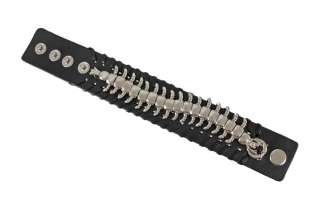 Black Vinyl Chrome Centipede Bracelet Wristband  