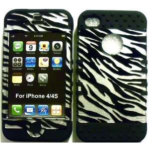 Silver Zebra on Black Silicone for Apple iPhone 4 4S Hybrid 2 in 1 