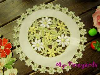 Stunning Lovely Daisies All Embroidered Place Mat Doily Round 20CM 
