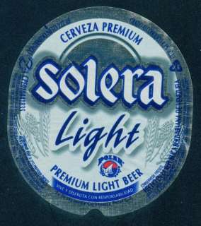 SOLERA PREMIUM LIGHT BEER LABEL FROM VENEZUELA  