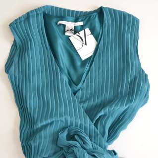 Diane Von Furstenberg DvF SOLENN Dress 12 UK 16 NWT $585 Pleated Teal 