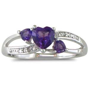  7/8ct Triple Heart Shaped Amethyst and Diamond Ring in 