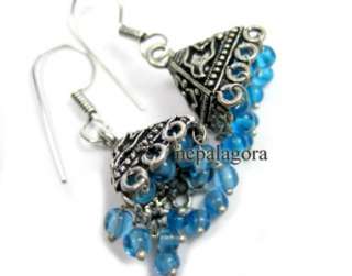   Belly Dance JHUMKA Blue color chandelier metal EARRINGS indian jewelry