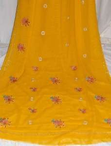 Yellow Fancy Party Sari Indian Saree Fabric Costume Belly Dance 
