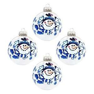  Set of 4 Snowman Snowflake Clear Ornaments