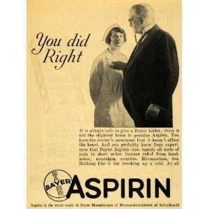  1929 Ad Bayer Aspirin Doctor Nurse Ache & Pain Relief 
