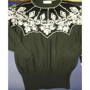 Womens Embellished Sweater Top Gold and Crystal Sequin & Embroidery 