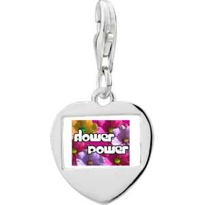   Silver Flower Power By Amber Photo Heart Frame Charm Pugster Jewelry