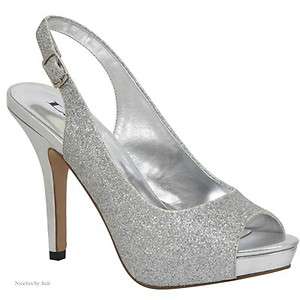 Lava Billie Silver Glitter 3/3/4 Sling Back Heels Womens Shoes size 5 