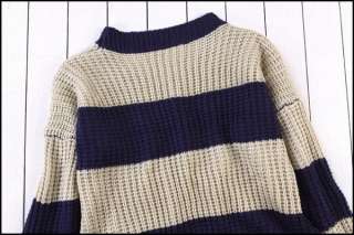Women korea Vogue loose 2 color stripe H647 Knitwear Jumper Sweater 