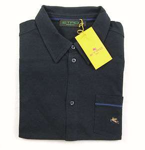 New ETRO Milano Italy Black Slim Fit Cotton S/S Button Down Shirt XL 