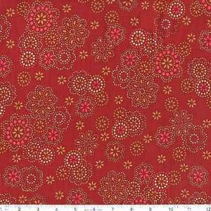  45 Wide City Girl Holiday Beaded Flowers Dark Red Fabric 
