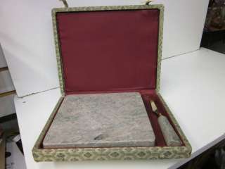Vintage Chees Marble Chopping Block with Knife & Case  
