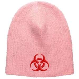 Biohazard Symbol Embroidered Skull Cap   Pink