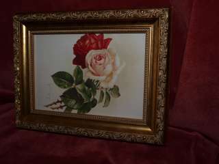 PAUL DE LONGPRE RED AND WHITE ROSE PRINT IN GOLD ORNATE FRAME 9X7 