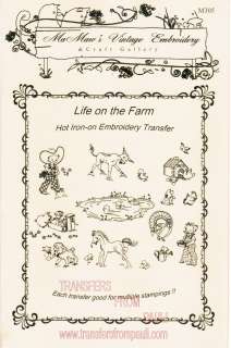Life on the Farm Hot Iron Embroidery Transfers by Mamaws Vintage 