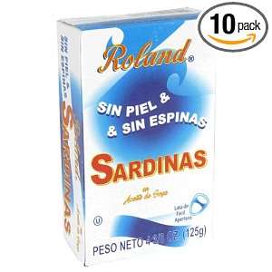 Roland Skinless & Boneless Sardines, 4.38 Ounce Tins (Pack of 10)