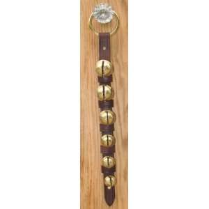   Solid Brass & Brown Leather Sleigh Bell Door Hanger 