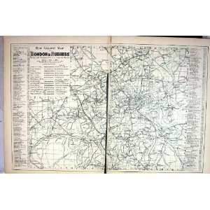   Bacon Antique Map 1883 Railway London Suburbs England