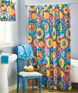   Tie Dye PEACE Sign Bursts Bathroom Fabric Shower Curtain NEW  