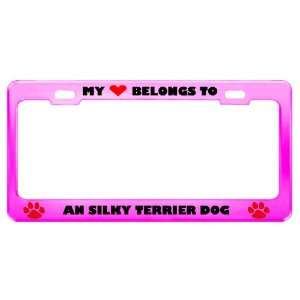  An Silky Terrier Dog Pet Pink Metal License Plate Frame 