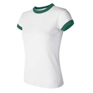 Ladies Ringer T Shirt S 2XL Short Sleeve 1x1 Baby Rib Tee Top Bella 
