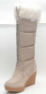 NEW JUICY COUTURE Ensley Cobblestone Nylon Faux Fur Wedge Knee Women 