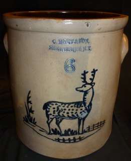 ANTIQUE HART SHERBURNE STONEWARE CROCK W BENNINGTON DEER  