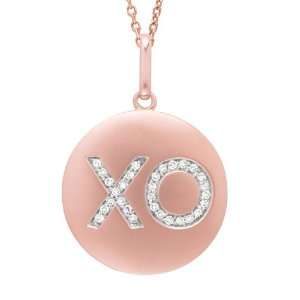    14KT Rose Diamond .10CT Hugs and Kisses (XO) Disc Pendant Jewelry