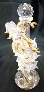 NEW Clear Glass Dragon On Glass Pole Red Eyes Golden  
