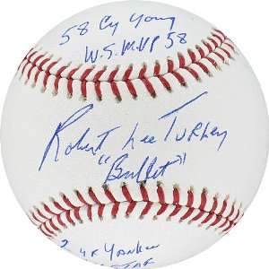  Autographed Bob Turley Baseball   with Bullet 58 Cy 58 WS 