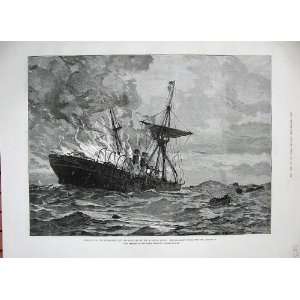  1887 Fire Steam Ship Montreal Atlantic Ocean Sea Moffat 